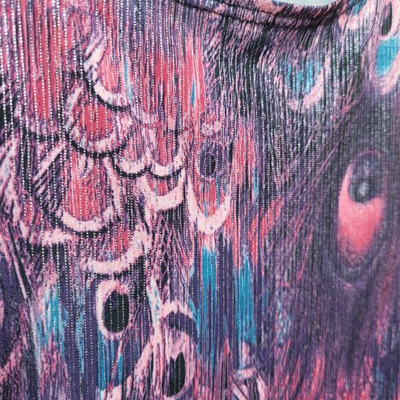J&JL Top Womens XL Peacock Feather Print Asymmetric Casual Purple Colorful - Picture 5 of 10
